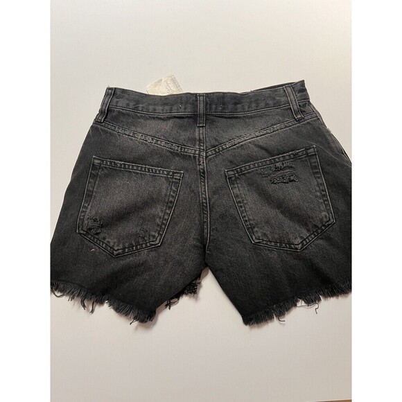 Free People Maggie Mid Rise Black Distressed Cut Off Jean Shorts SZ 25 NWT - Picture 3 of 6